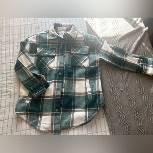 Plaid Button-Up Shacket - Green and White